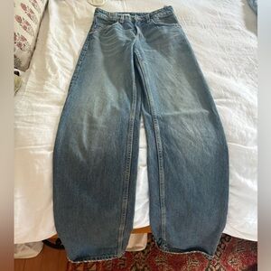 Zara Long Acid Wash Jeans Straight Leg